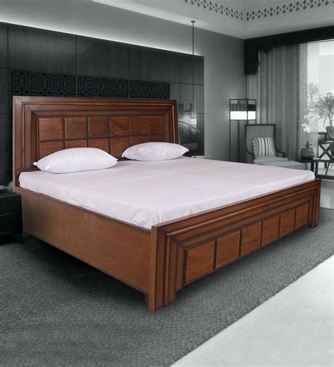 Buy Wendy King Size Bed with Storage in Light Walnut Finish by ...