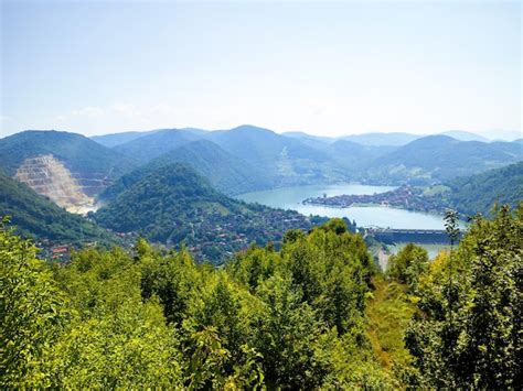 Premium Photo | Aerial view of zvornik lake and hydroelectric plant