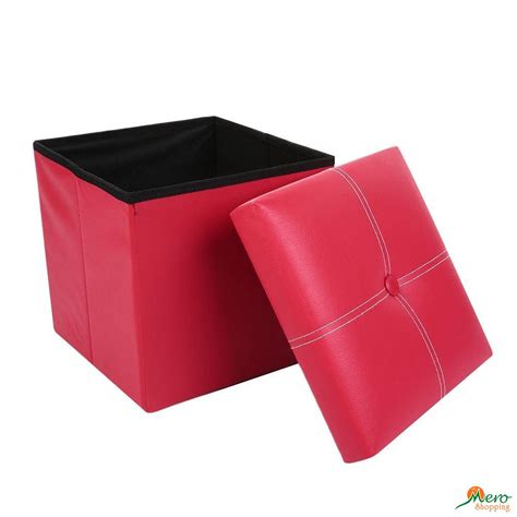 Buy Faux Leather Ottoman Storage Stool Box-Red in Kathmandu,Nepal.