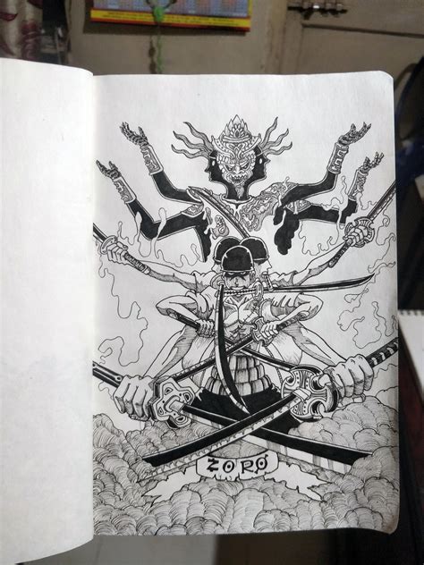 Kyutoryu Asura.. 9sword style - Roronoa Zoro... Just chilling with my sketchbook 🐙🐙 : r/doodles