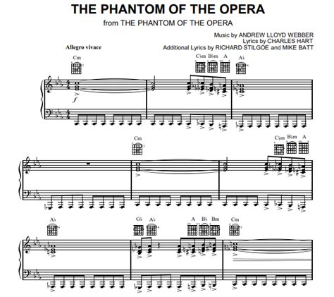 Andrew Lloyd Webber - The Phantom Of The Opera Free Sheet Music PDF for Piano | The Piano Notes