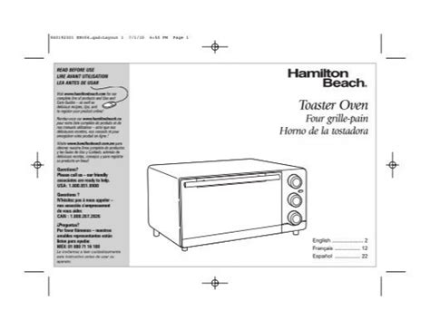 Hamilton Beach 6 Slice Capacity Toaster Oven (31408) - Use and Care Guide