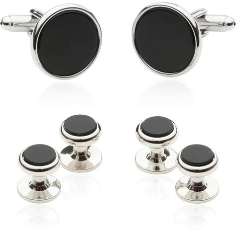 Tuxedo Cufflinks and Studs - Black Onyx with Silver Tone > Cuff Daddy