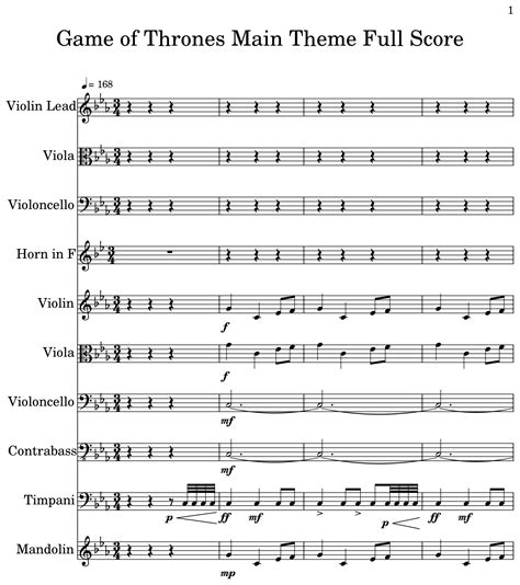 Game of Thrones Main Theme Full Score - Sheet music for Violin Lead ...