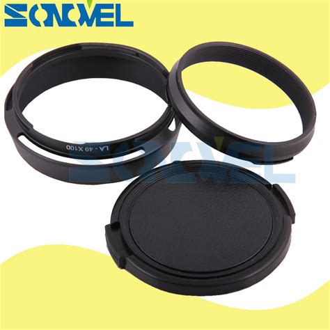 Black 49mm Lens Adapter Ring + Metal Lens Hood + Lens cap for Fujifilm Fuji X100 X100s X100T ...