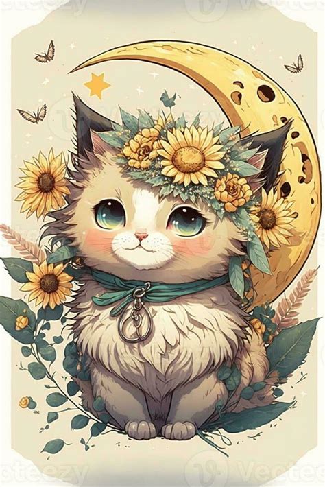 cat with a wreath of sunflowers on its head. . 23882792 Stock Photo at Vecteezy