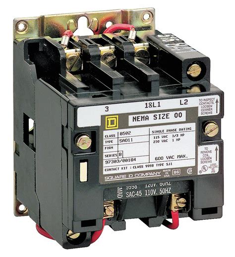 SQUARE D 480V AC NEMA Magnetic Contactor; No. of Poles: 3, Reversing: No, 45 A Full Load Amps ...