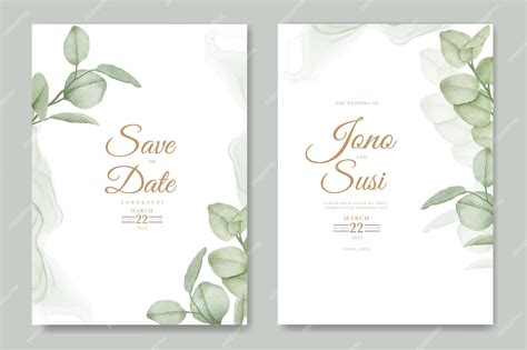 Premium Vector | Watercolor eucalyptus wedding invitation card set