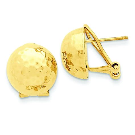 FindingKing - 14K Gold Hammered Omega Back Stud Earrings Jewelry ...