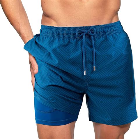 Men's Swim Trunks with Compression Liner,Quick Dry Swim Trunks Summer Beach Shorts Swimwear (A1 ...