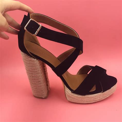 Black Cross Strap Plus Size 15 Women Sandals Rope Sole High Heels Chaussure Femme Custom Colors ...