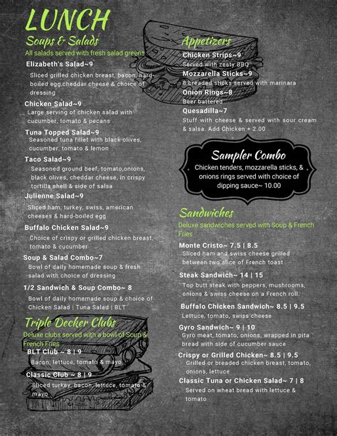 Menu at Elizabeth's Cafe, Delavan