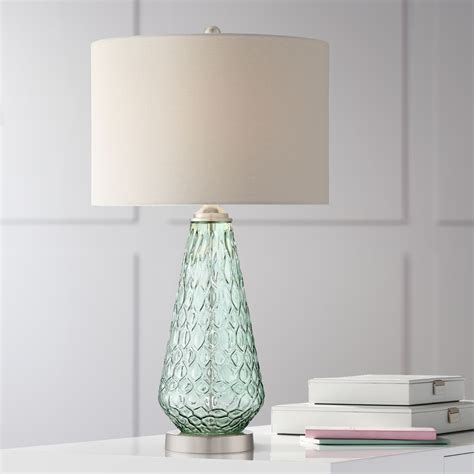 360 Lighting Modern Table Lamp 26.5" High Green Glass White Drum Shade for Living Room Bedroom ...