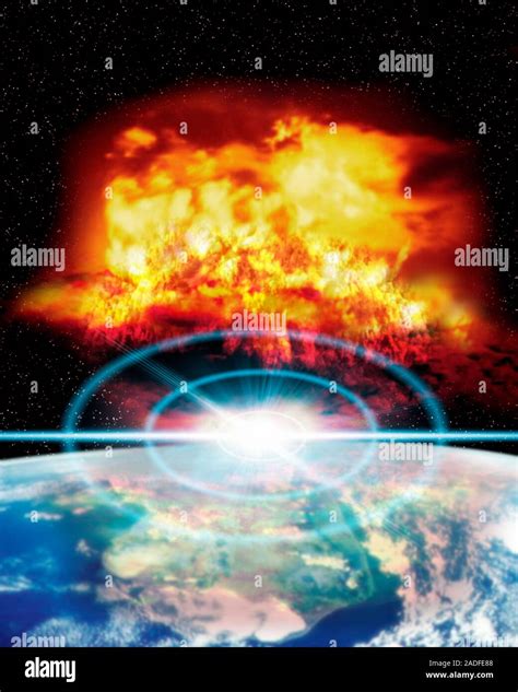 Asteroid impact. Computer artwork of a massive explosion due to a large asteroid or comet ...