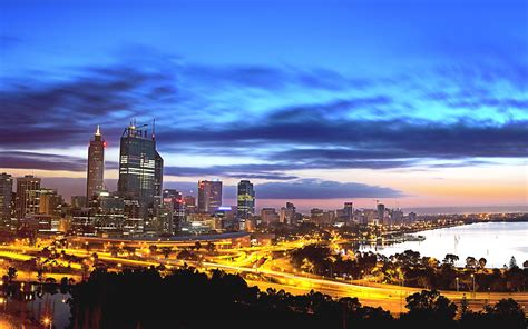 Download Australia Water Light Night Man Made Perth HD Wallpaper