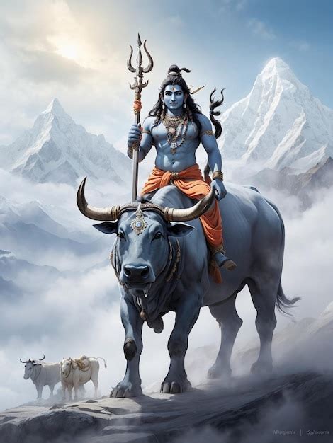 Premium Photo | A majestic Lord Shiva stands tall on the snowy peaks of ...