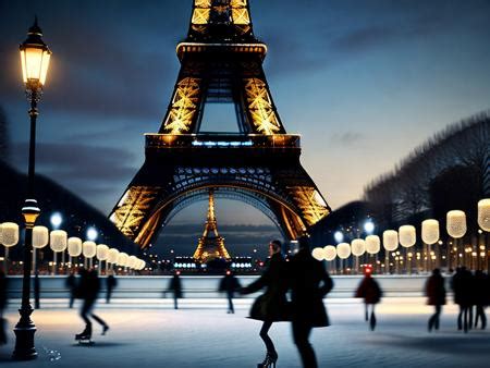 People skating in front of the eiffel tower at night Image & Design ID 0000107781 ...