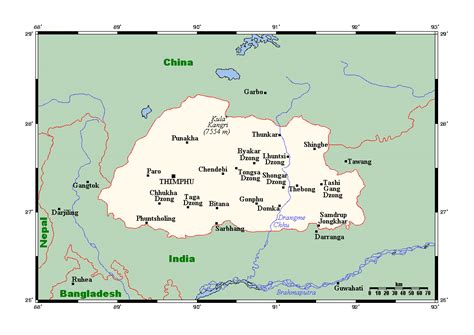 Map of Bhutan with major cities. Bhutan map with major cities | Vidiani ...