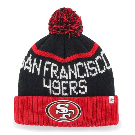 Men's San Francisco 49ers '47 Black/Scarlet Linesman Cuffed Knit Hat ...