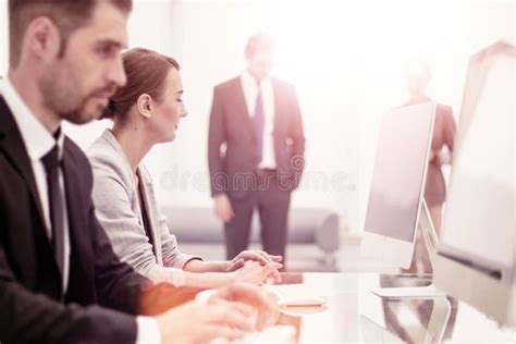 Employees Work on Computers in the Bank Lobby Stock Image - Image of ...