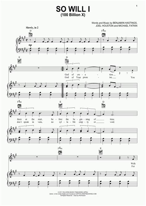 So Will I Piano Sheet Music | OnlinePianist