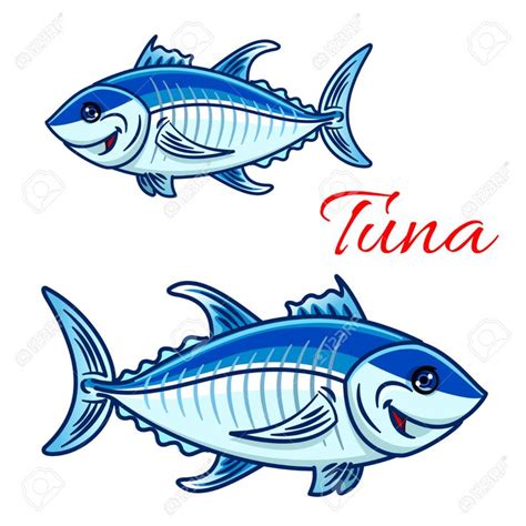 two blue tunas with the word tuna in red lettering on a white background stock photo