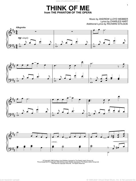 Webber - Think Of Me sheet music for piano solo [PDF-interactive]