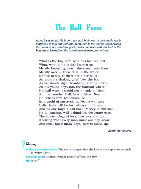 EduRankers: The Ball Poem;NCERT Solutions and Summary for Class 10