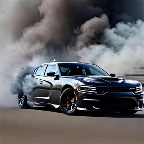 Black 2018 Dodge Charger Hellcat, doing a burnout an...