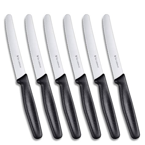 Victorinox Steak and Tomato Knife 11cm Wavy Edge - Set of 6 - Black 5.0833