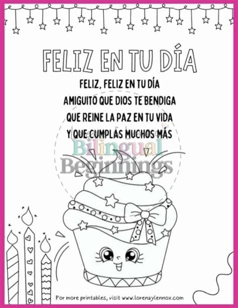 Happy Birthday Songs in Spanish: Free Printable Lyrics and Coloring ...