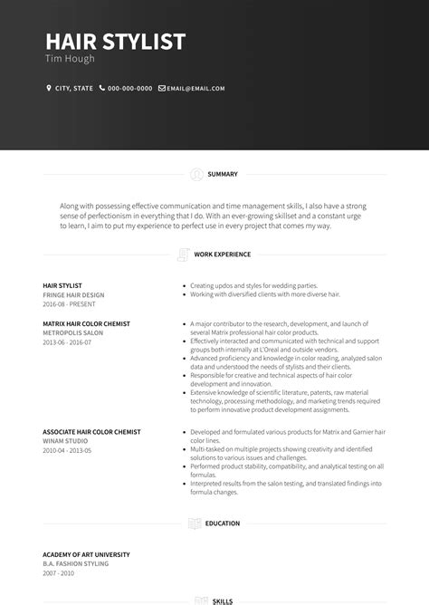 Hair Stylist - Resume Samples and Templates | VisualCV