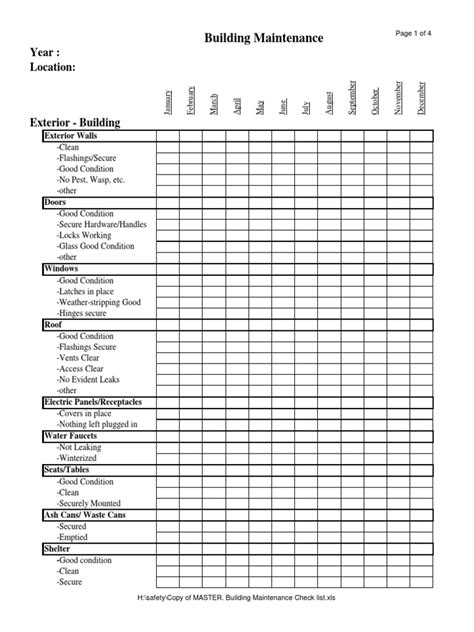 Building Maintenance Checklist PDF Format Template Download | Building Engineering | Nature