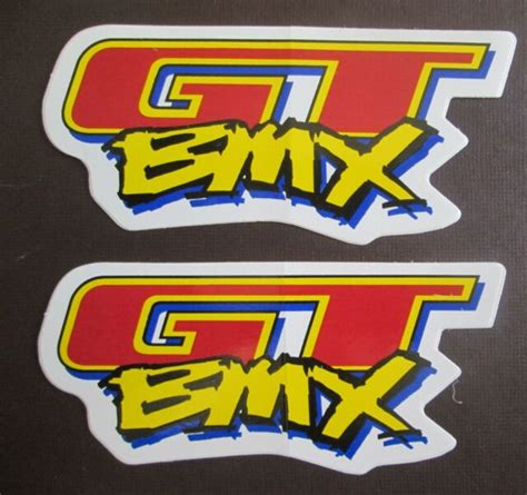 Set of 2 GT BMX Stickers RED/YELLOW/BLUE Authentic/Vintage FREE ...