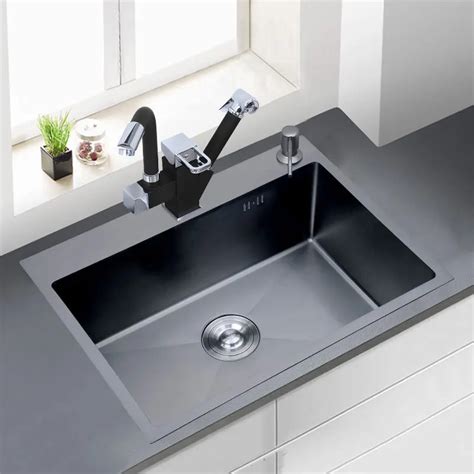 304 Stainless Steel Black Thickened Brushed Manual Sink Double Trough ...