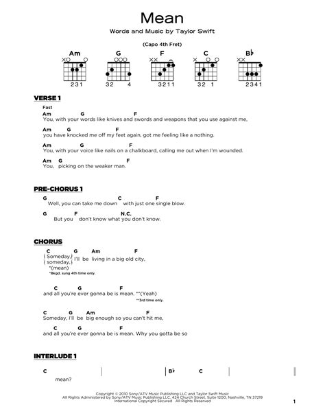 Mean By Taylor Swift Guitar Chords