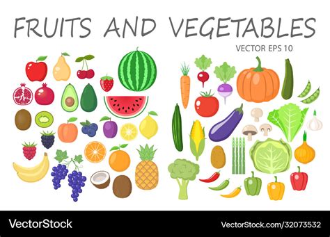 Colorful fruits and vegetables clipart set Vector Image