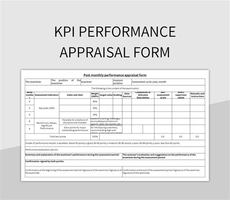 Kpi Performance Appraisal Form Excel Template And Google Sheets File For Free Download - Slidesdocs