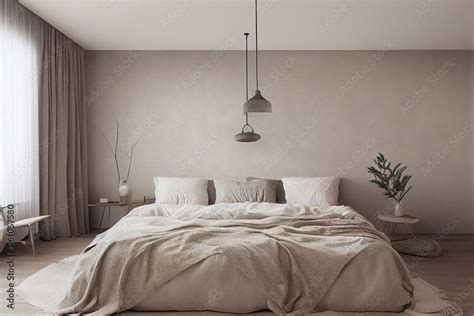 Minimal Modern Beige Aesthetic Bedroom Interior Made with Generative AI ...