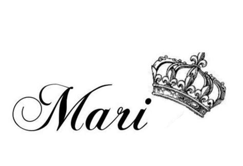 the word mari with a crown on it's head and an image of a woman