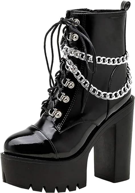 Parisuit Women's Chunky Platform Goth Combat Boots with Chains Punk ...