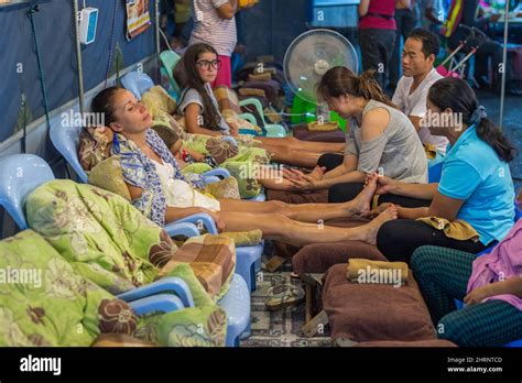 Foot massage at the famous night market in Hua Hin. Hua Hin is one of ...