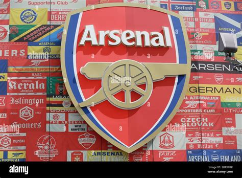 London, UK. 30 July 2023. Arsenal Football Club logo outside Emirates ...