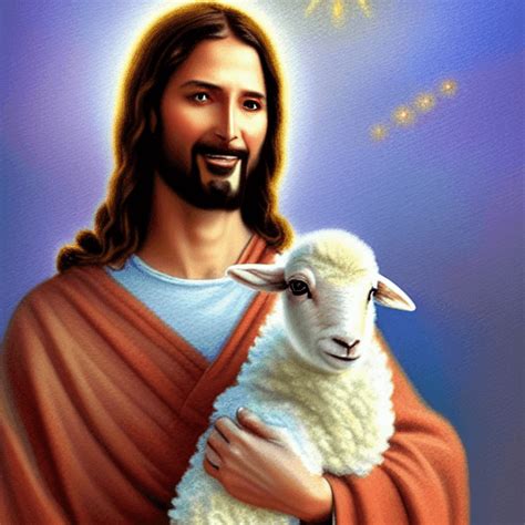 Jesus Christ FullBody Standing Holding Baby Lamb 8K · Creative Fabrica