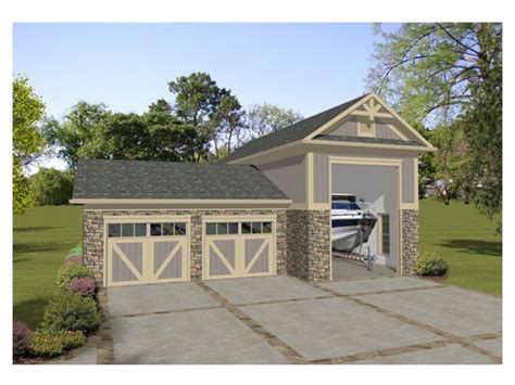 Modern Boat Storage and RV Garage Plan with Attached 2-Car Garage