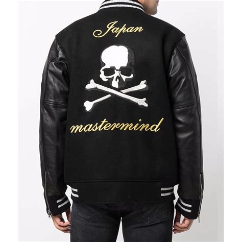 Wool/Leather Black Mastermind Japan Logo-Embroidery Varsity Jacket