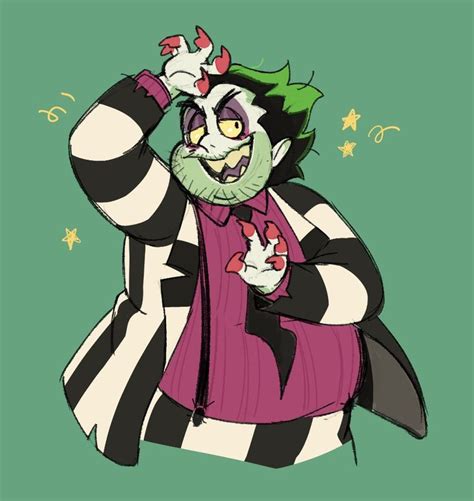 Beetlejuice Fan Art: Cartoon Character with Green Hair and Stripes