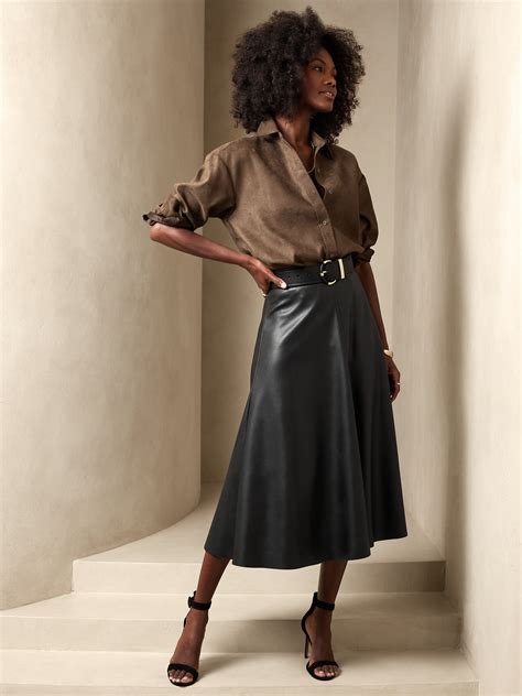 Banana Republic + Vegan Leather Midi Skirt