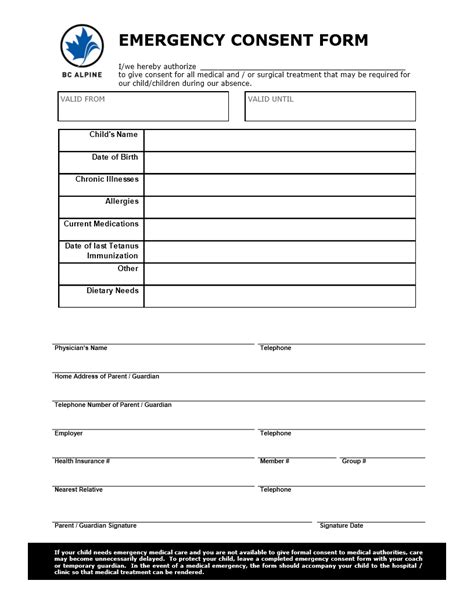 Emergency Medical Form - Free Printable Documents