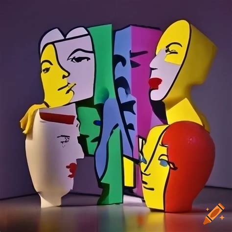 Pop art sculpture with geometric shapes and spray paint
